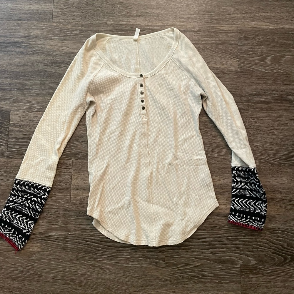 We The Free Cream Sweater with Black Patterned Sleeves